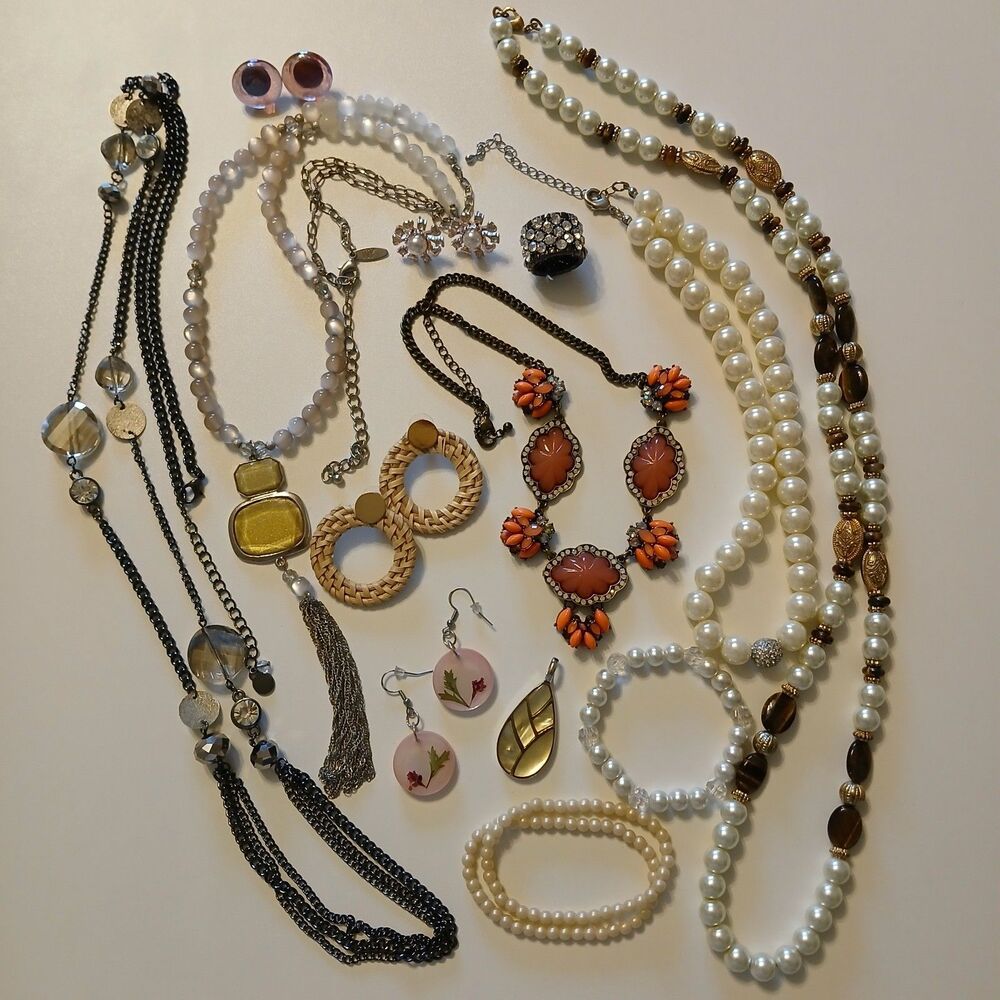 Cottagecore Grannycore Jewelry Lot Retro Style Faux Pearl Rattan Floral 14pc